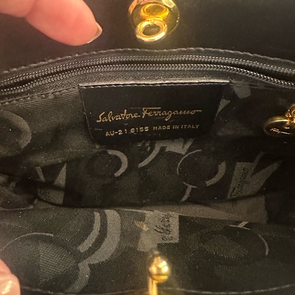Salvatore Ferragamo Black Shoulder Bag with Gold Hardware with COA and Dust Bag - Picture 6 of 11